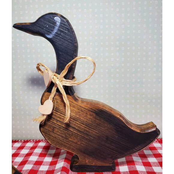 Vtg Country Charm Wooden DUCKS Cottage Core Shelf Sitter HANDMADE Stained SIGNED - Picture 3 of 16